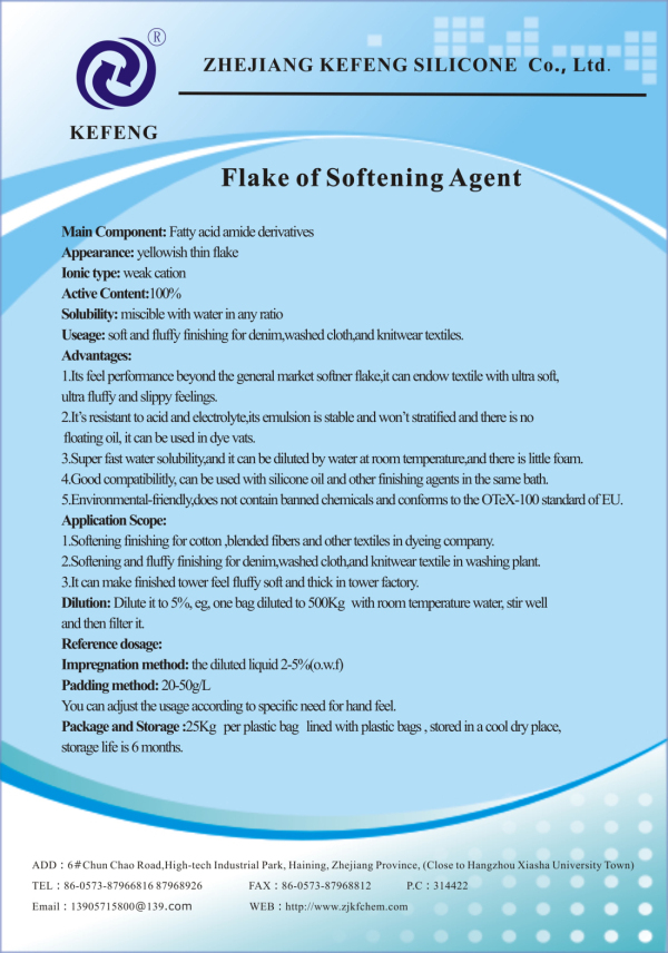 Flake of softening agent